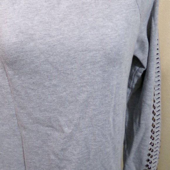 MAX JEANS Terry Sweatshirt XS Gray Studded Caged sleeve Raglan scoop neck Trendy - Picture 4 of 7